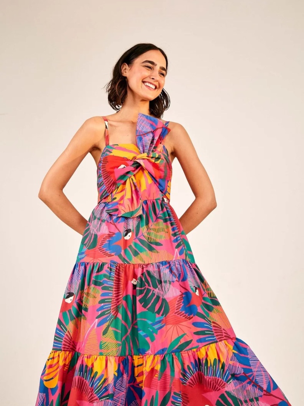 Farm Rio Macaw Bow Top Midi - Sz S